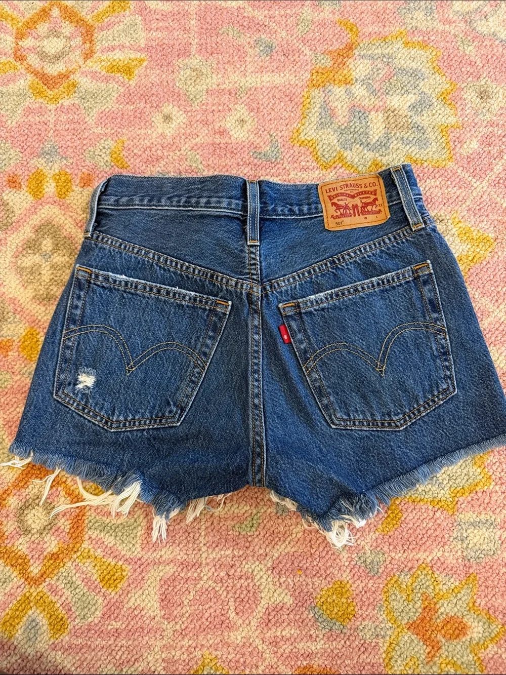 Levi's Distressed Dark Blue Denim Cutoff Shorts
